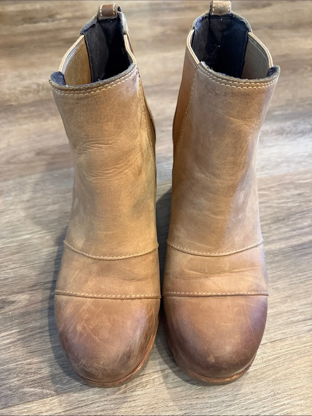 Sorel Women’s Lea Wedge Platform Booties Boots in Brown Leather Size 7.5